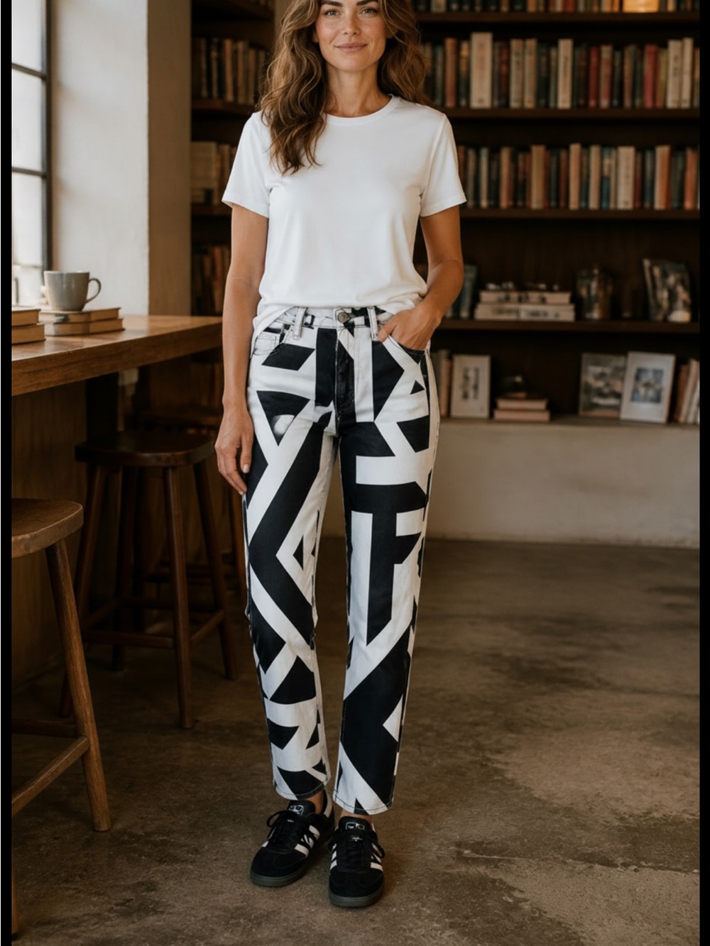 J Brand Black & White Geometric Skinny Jeans